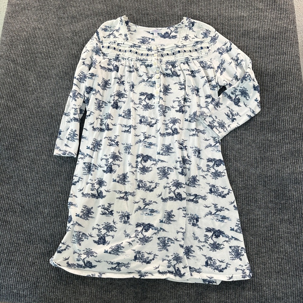 Secret Treasures Womens Toile Nightgown 3X Blue White Lace Trim Knit Sleepwear